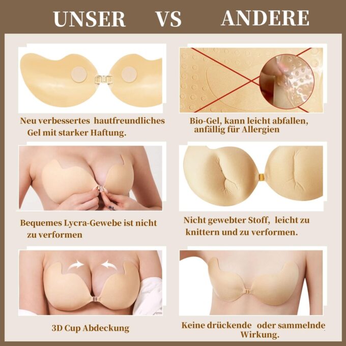 Klebe BH Push up Rückenfrei Trägerlos BH ohne träger Klebe-BHS große Brust Wiederverwendbare Unsichtbar Haut Freundlich Sticky Strapless Bra für kleine brüste Brautkleid Damen Rückenfreies Kleid – Bild 3