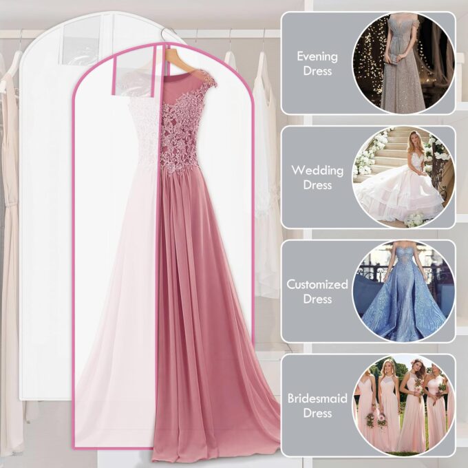 Riwer Brautkleidhülle Kleidersack 180 cm Anti-Staub Atmungsaktiver Hochzeitskleid Kleidersäcke mit reißverschluss für Brautkleider Abendkleider oder Lange Mäntel, Weiß – Bild 6