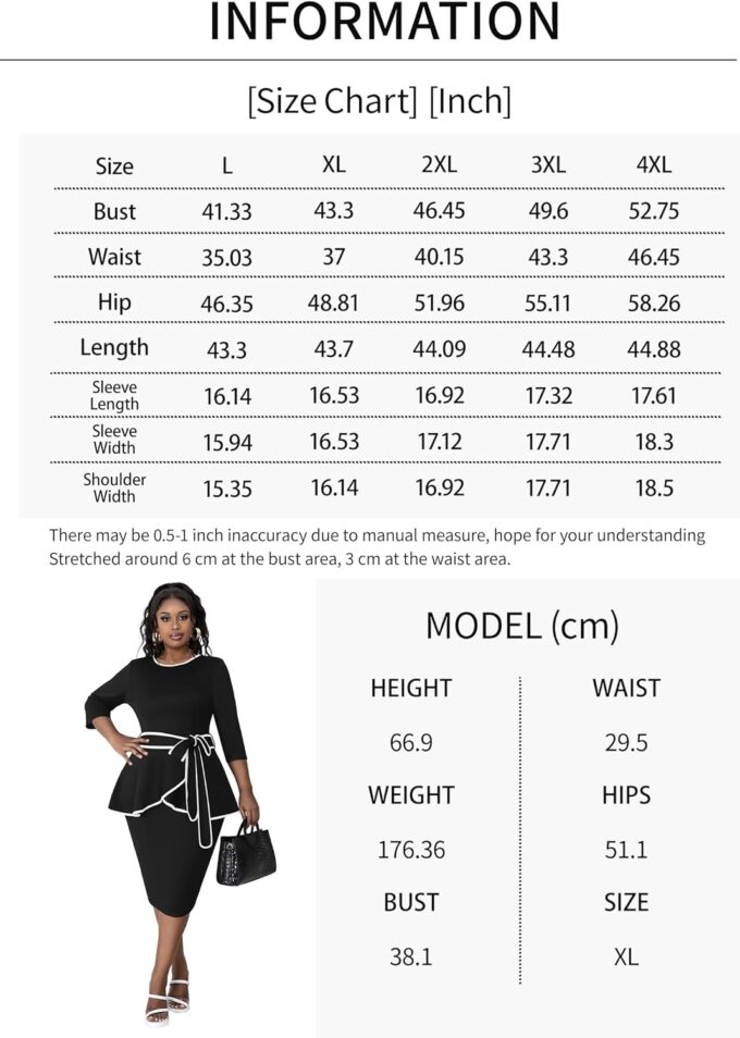 FANDEE Übergröße Damen Kirchenkleider Vintage Bodycon Elegant 3/4 Ärmel Bleistiftkleid – Bild 7