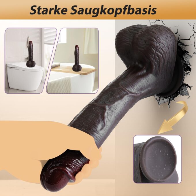 Feelip 29 cm Realistischer Black Dildo Anal, Silikon Dildos mit Starkem Saugnapf Sex Spielzeug für Die Frau Penis Analdildo, Männer XXL Dildo Groß Sex Toy Diloschwanz für Frauen Sex Spielzeug – Bild 3