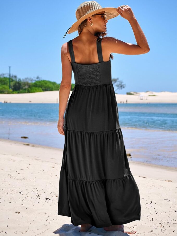 ANRABESS Women's Summer Casual Long Maxi Beach Vacation Dresses Sleeveless Square Neck Flowy Tiered Sun Dress with Pockets – Bild 4