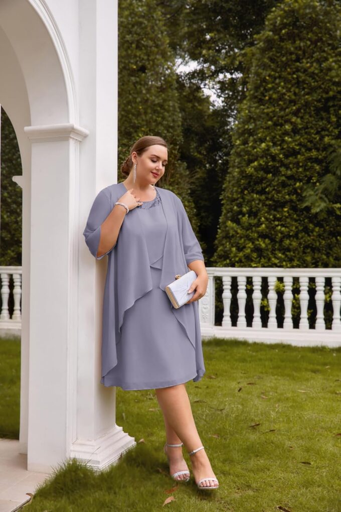 Hanna Nikole Womens Plus Size Dress with Jacket 2 Piece Wedding Guest Dresses Flowy Mother of The Bride Dress – Bild 6