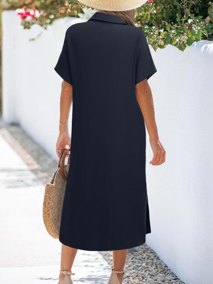 Zeagoo Women Dresses Summer Casual Short Sleeve Button Down Shirt Dresses 2025 Beach Cover Up with Pockets – Bild 4