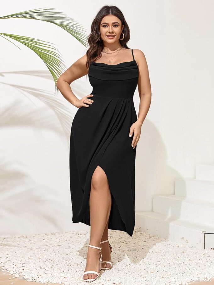 SCOMCHIC Women's Plus Size Dress Sleeveless Spaghetti Strap Cowl Neck Wrap Party Cocktail Cami Dress – Bild 4