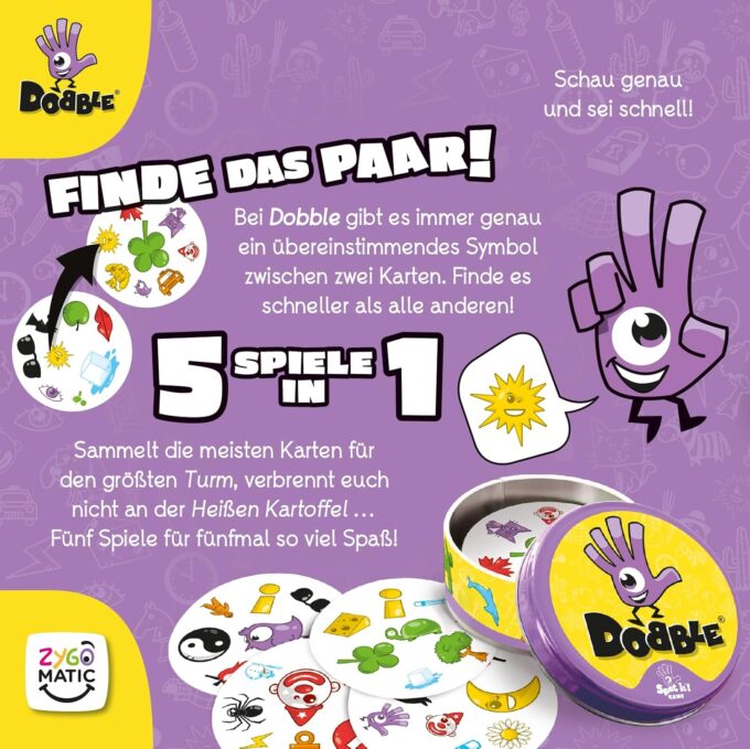 Zygomatic, Dobble Classic, Eco-Sleeves, Familienspiel, Kartenspiel, 2-8 Spieler, Ab 6+ Jahren, 15 Minuten, Deutsch – Bild 3