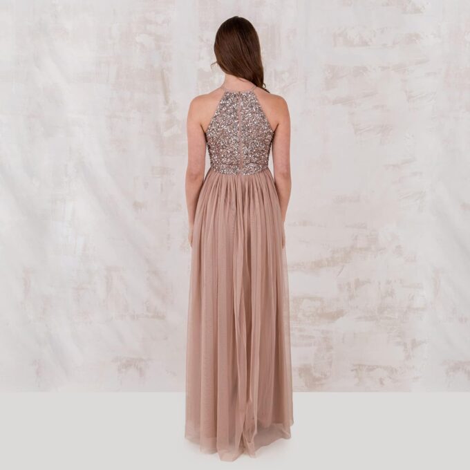 Maya Deluxe Damen Maxikleid Brautjungfer Neckholder Pailletten Verziert Abschlussball Hochzeit Dleider für Besondere Anlässe Bridesmaid Dress – Bild 6