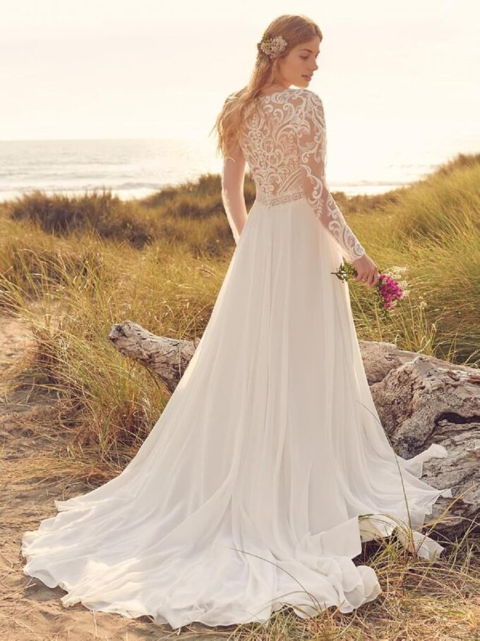 JAEDEN Boho Brautkleider Hochzeitskleider Damen Spitze Standesamtkleider Langarm Brautkleid – Bild 3