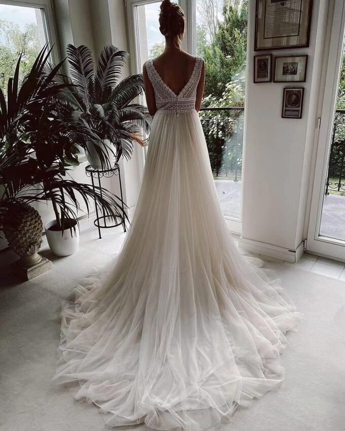 Wedding Dresses for Bride Illusory Lace Bohemia V Neck Layers Tulle A Line Beachy Wedding Gowns… – Bild 3
