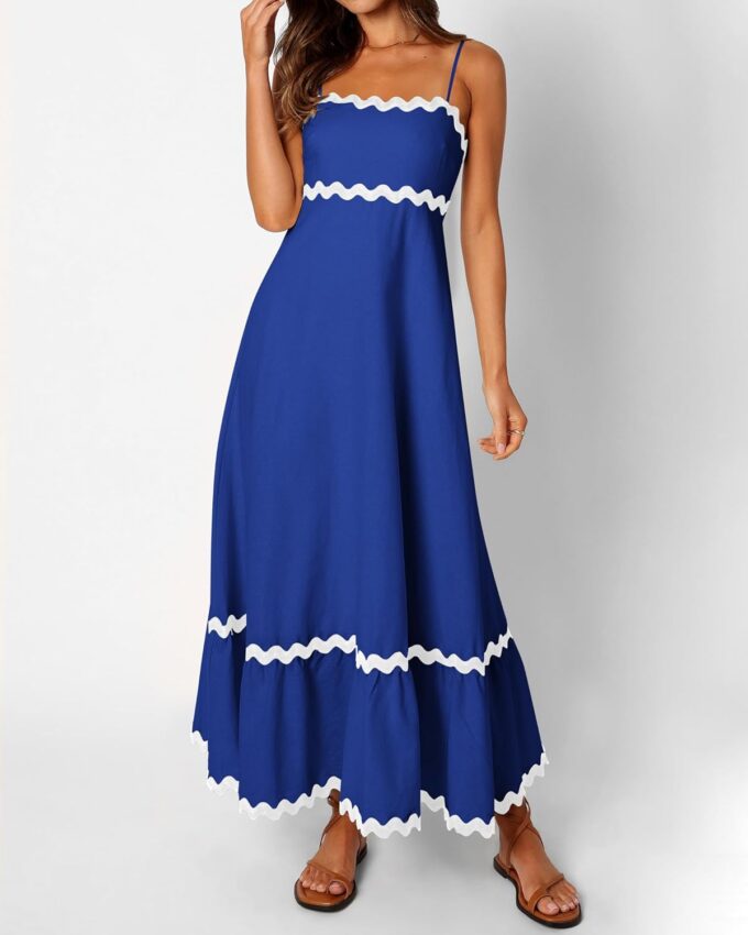 dowerme Women Summer Dresses 2025 Spaghetti Straps Sleeveless Smocked Rickrack Trim Boho Flowy Loose A-Line Midi Dress – Bild 6