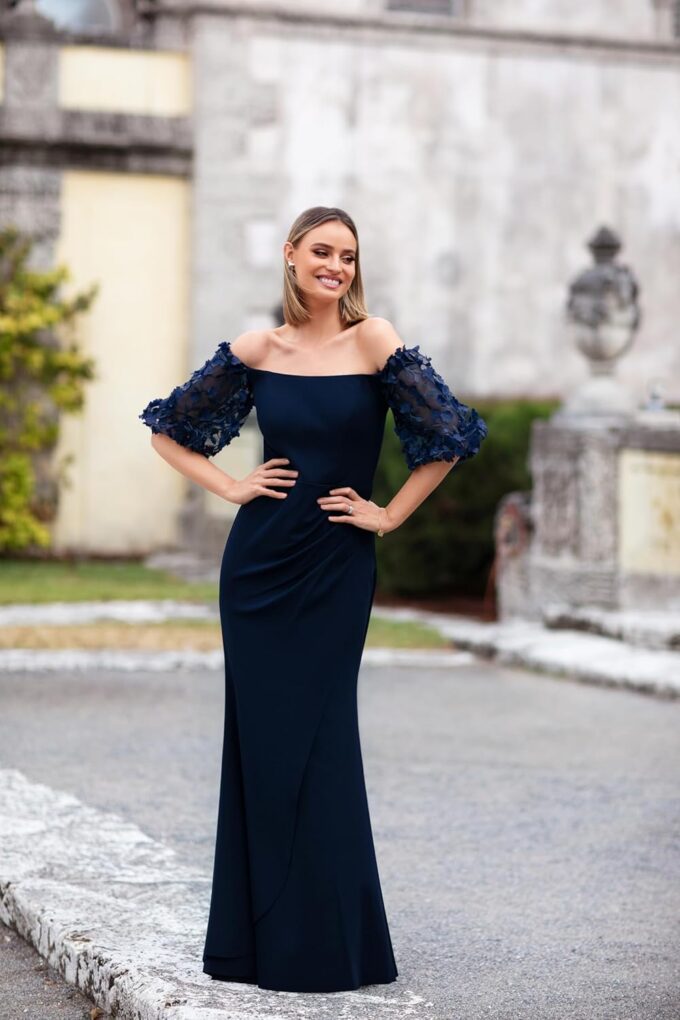 Xscape Women's Illusion Sleeve Off The Shoulder Long Dress (Reg and Petite) – Bild 4