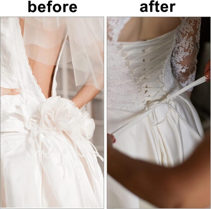 GORGECRAFT 3 Stil 3 STÜCKE Damen Brautkleid Schlaufen Verstellbarer Reißverschluss Ersatz Abschlussball Kleid Riemen Satin Korsett Rücken Kit Schnürung Für Hochzeitskleid Zubehör – Bild 6