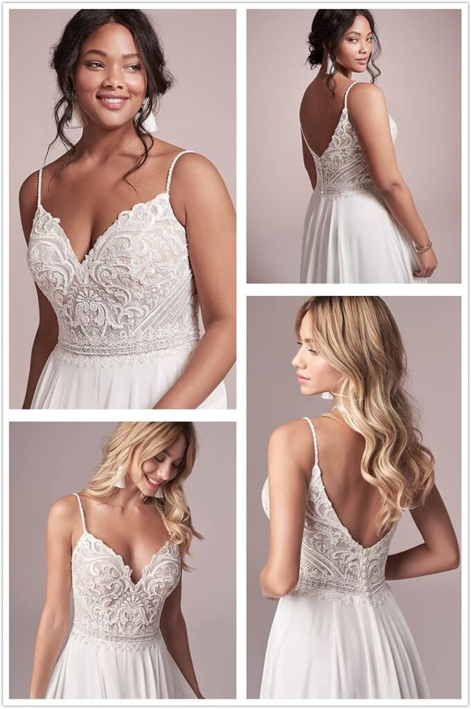 ZOOYYUE Brautkleider Hochzeitskleider Spaghetti-Träger - Lang Chiffon Standesamtkleider Spitze Prinzessin Brautkleid A-Linie – Bild 4