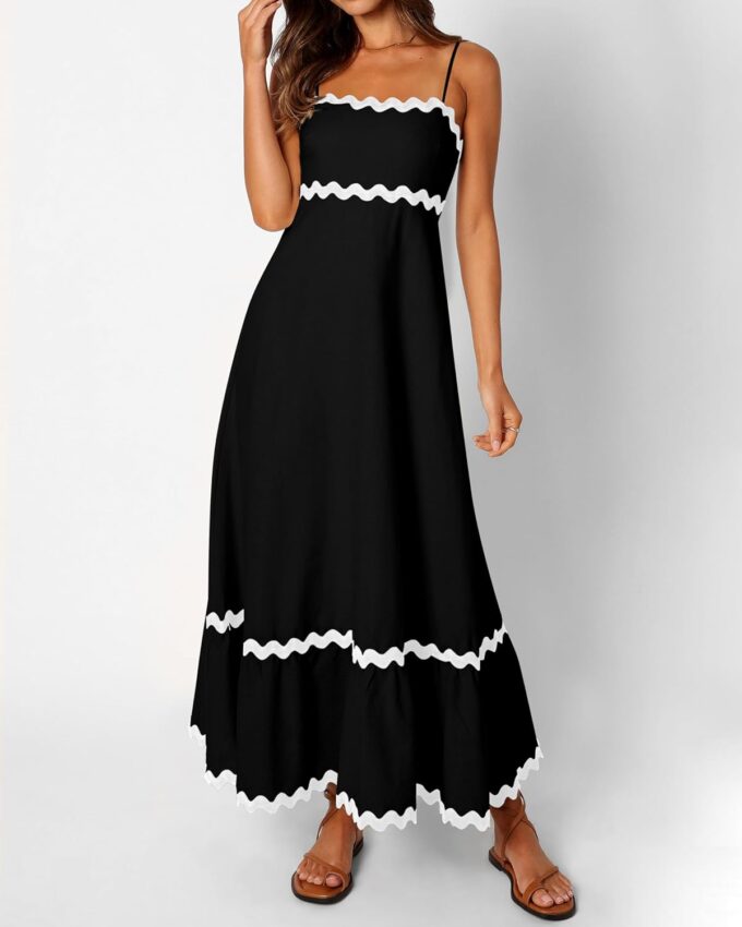 dowerme Women Summer Dresses 2025 Spaghetti Straps Sleeveless Smocked Rickrack Trim Boho Flowy Loose A-Line Midi Dress – Bild 6