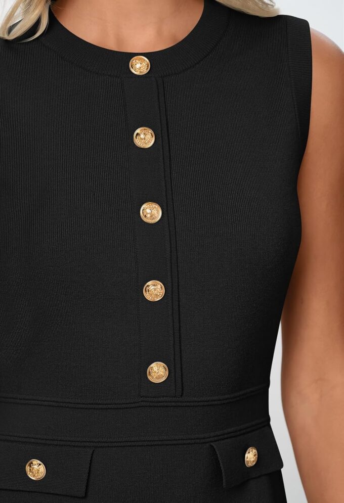 MEROKEETY Women's Formal Work Mini Dress Casual Summer Sleeveless Elegant Button Bussiness Office Outfits – Bild 5