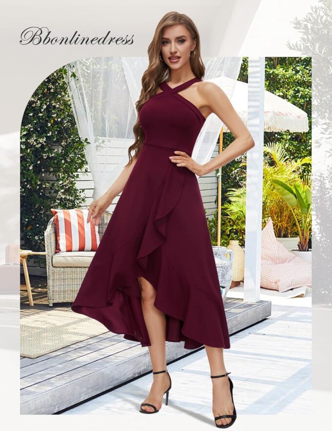 Bbonlinedress Abendkleider elegant für Hochzeit festliches Kleid Damen Neckholder Cocktailkleid Maxilang Partykleid – Bild 2
