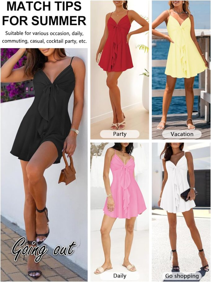 Women Sleeveless Sexy V Neck Summer Dress for Women Casual Flowy Beach Club Party Spaghetti Strap Mini Sundress – Bild 5