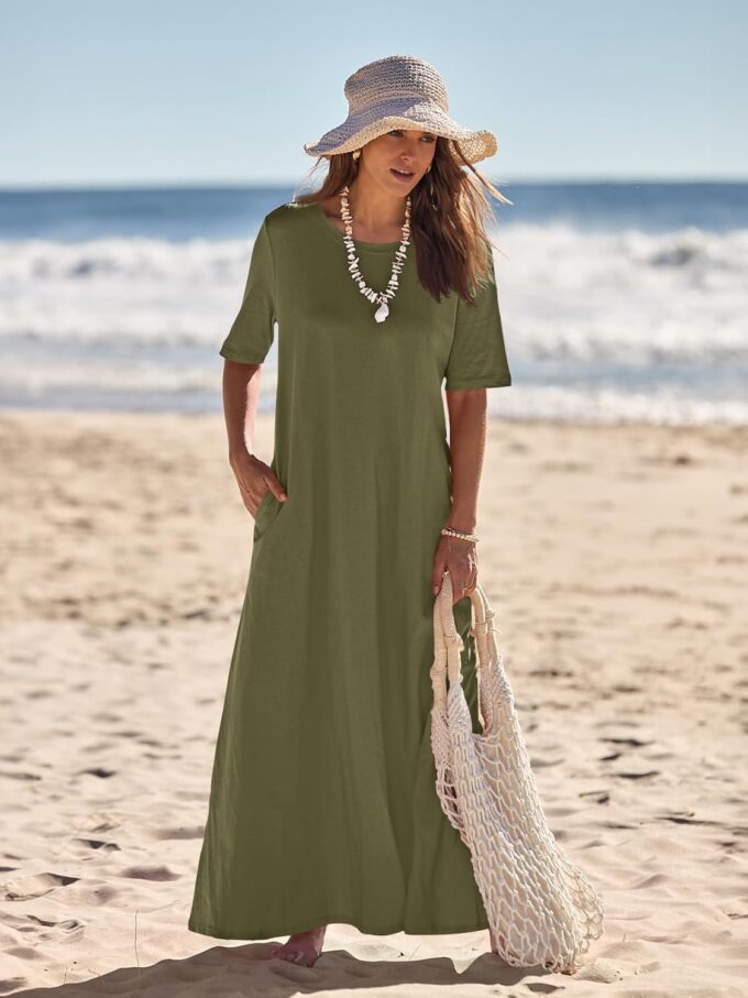 MEROKEETY Women's 2025 Summer Casual Short Sleeve Maxi Dress Beach Vacation Crewneck Basic Long T Shirt Dresses – Bild 6
