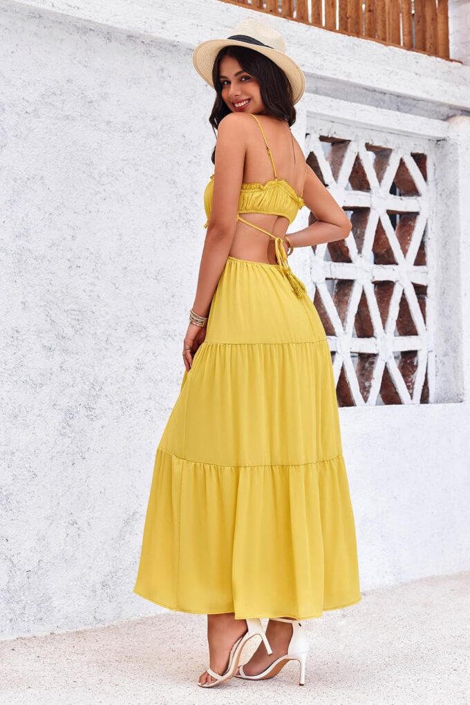 Fisoew Women's Spaghetti Strap Maxi Dress Summer Sleeveless Side Cut Out Dress Casual Boho Backless Flowy Long Dresses – Bild 5