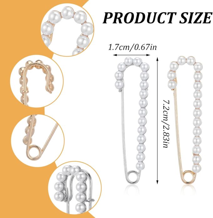 Nogeqi 4 Stück Broschennadeln Groß, Sicherheitsnadel Perlen, Schleppennadel Brautkleid, Sicherheitsnadeln Perlen Brosche Damen, Safety Pin Necklace Für Kleidung Mädchen Weihnachten – Bild 4