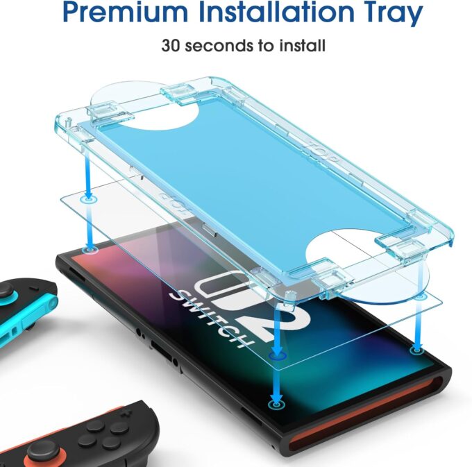 amFilm OneTouch Schutzfolie für Nintendo Switch 2 Modell 2025 - Mit Auto Alignment Kit, Blasenfrei [2 Stück] – Bild 3