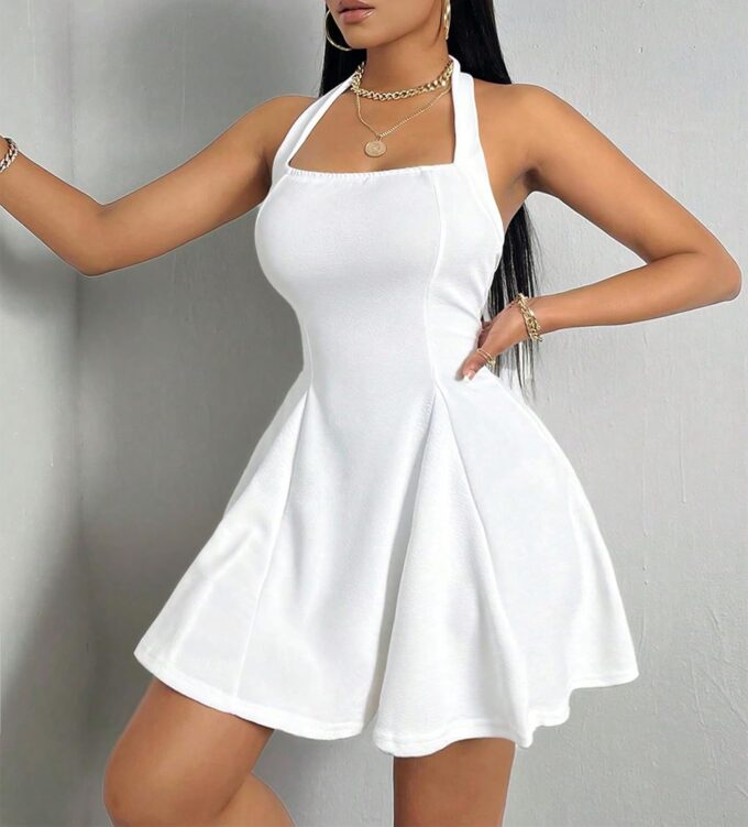 PerZeal Women's 2025 Summer Dress Sleeveless Halter Neck Sundress Backless Flared Short Mini Beach Dress – Bild 4