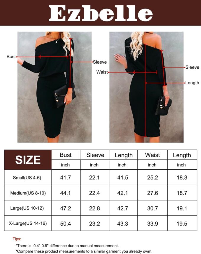 Ezbelle Women's Off The Shoulder 3/4 Sleeve Batwing HIPS-Wrap Pencil Party Sexy Bodycon Midi Dress – Bild 5