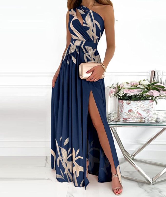 ECDAHICC Women's Sexy One Shoulder Cutout Pleated Maxi Dress Sleeveless High Slit Formal Evening Party Bridesmaid Dresses – Bild 2