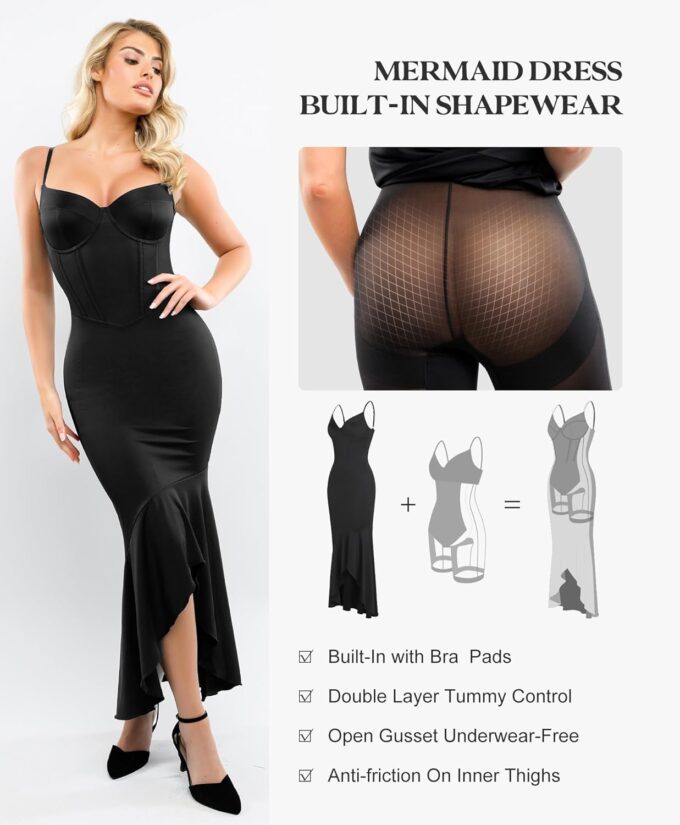 Popilush Corset Dress Built in Shapewear - Formal Dress for Women Deep V Neck Maxi Slip Bridesmaid Dresses for Wedding – Bild 3