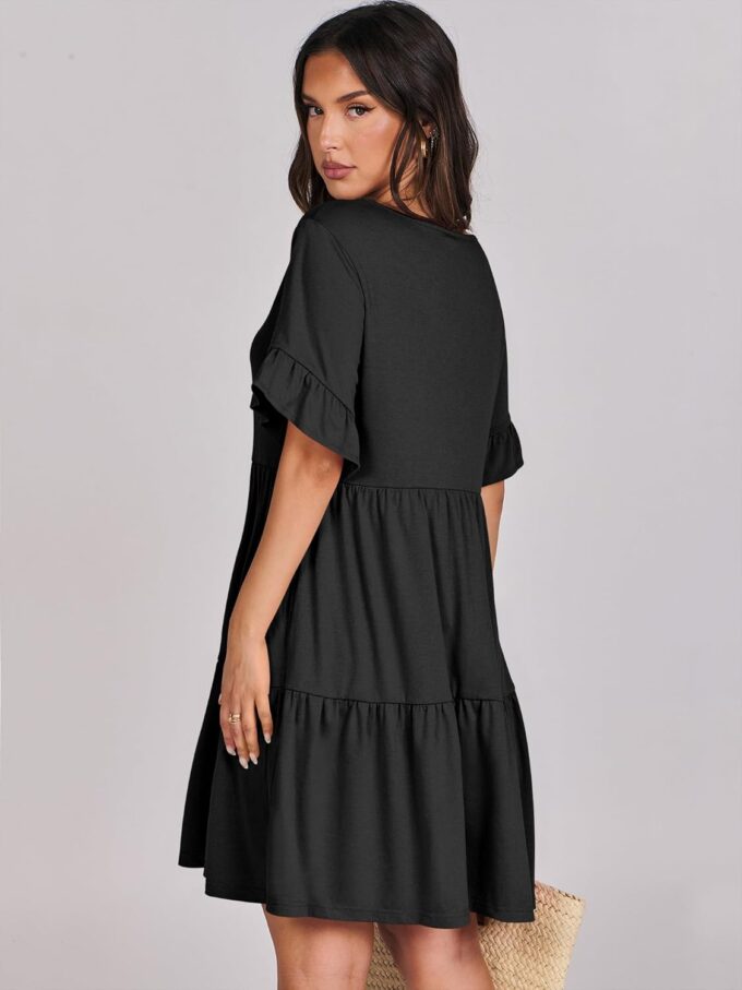 ANRABESS Dresses for Women Summer 2025 V Neck Ruffle Sleeve A Line Tiered Flowy Casual Trendy Mini Beach Dress with Pockets – Bild 5
