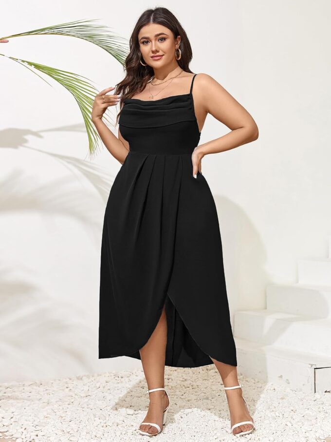 SCOMCHIC Women's Plus Size Dress Sleeveless Spaghetti Strap Cowl Neck Wrap Party Cocktail Cami Dress – Bild 2