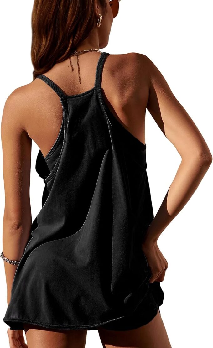 Yidarer Womens Summer Athletic Mini Dress Sleeveless Spaghetti Strap Built-in Shorts V Neck Sundress with Pockets – Bild 5