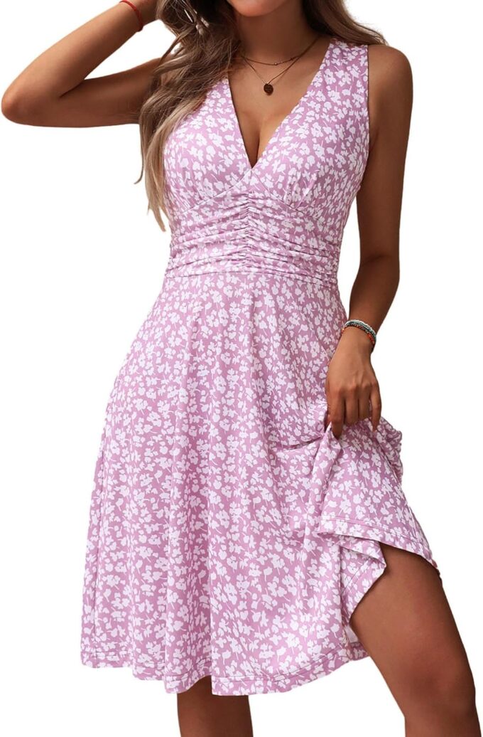 OURIN Women's Spring Deep V Neck Sleeveless Floral Sundresses with Pockets Flowy Summer Dresses for Women 2025 – Bild 4