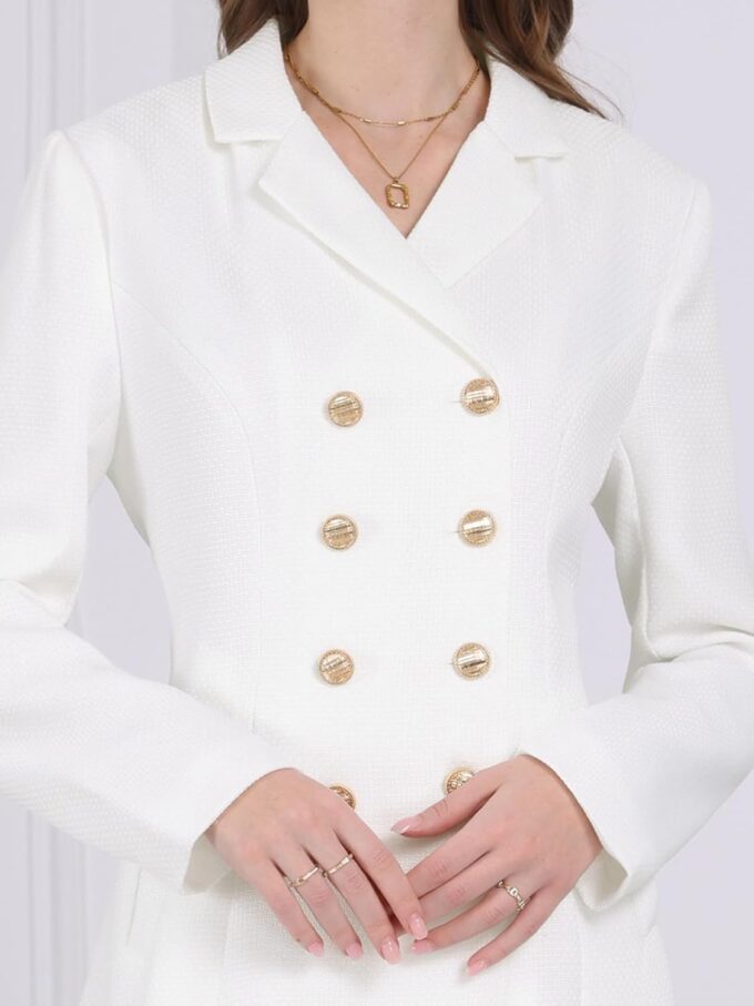 Hobemty Damen Tweed-Blazerkleid mit Kragen, zweireihig, A-Linie, formelle Arbeitskleider – Bild 4