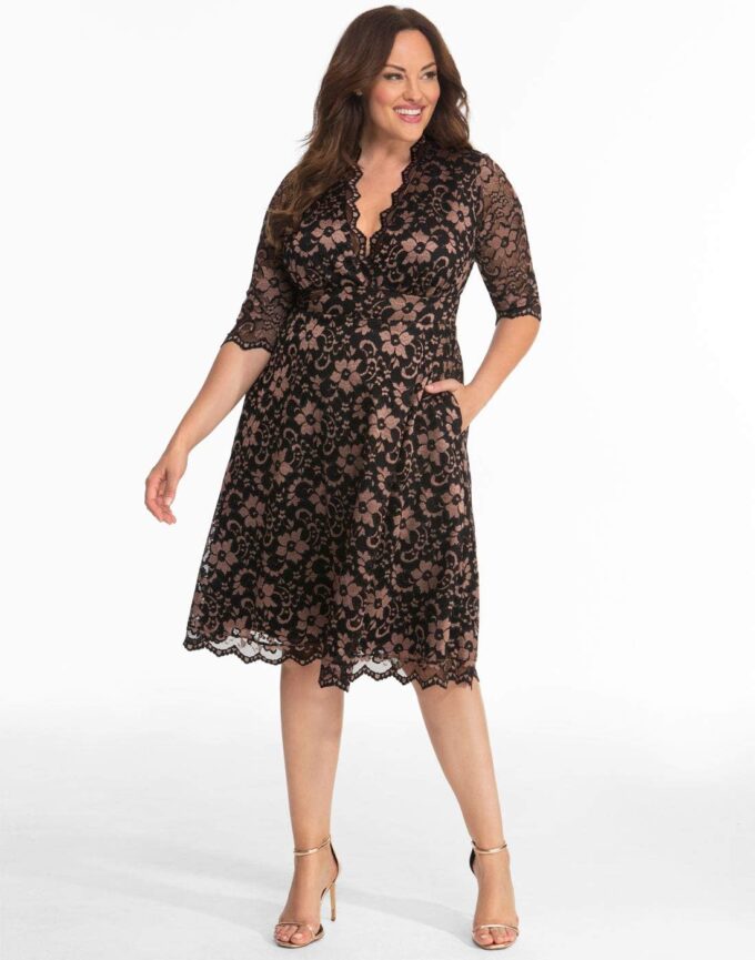 Kiyonna Women's Plus Size Mon Cherie Lace Dress, A-Line Midi Semi-Formal or Formal Cocktail Party Dress for Wedding Guest – Bild 4