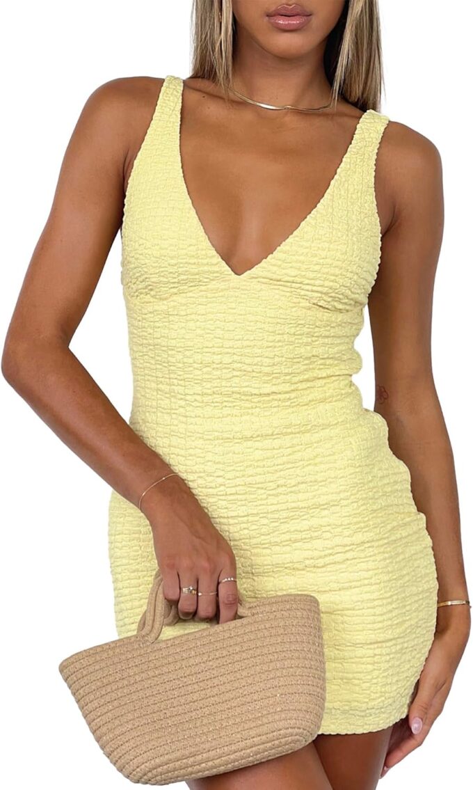 Women's Summer Bodycon Dresses Sexy V Neck Sleeveless Backless Vacation Going Out Party Club Mini Dress