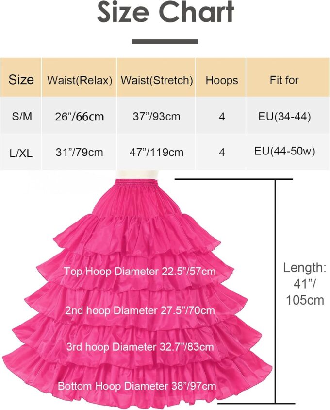 BEAUTELICATE Damen Reifrock Brautkleid Lang A-Linie Petticoat Rockabilly Barock Kleid Unterröcke Krinoline 4 Ringe mit Rüschen fur Hochzeit Karneval Halloween – Bild 7