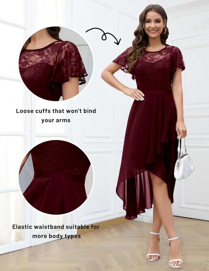 Wedtrend Abendkleid Damen Elegant Cocktailkleid High Low Ballkleider mit Spitzen A Linie für Hochzeit Kurz Kleid Festlich Damen A Linie Vokuhila Kleid – Bild 3