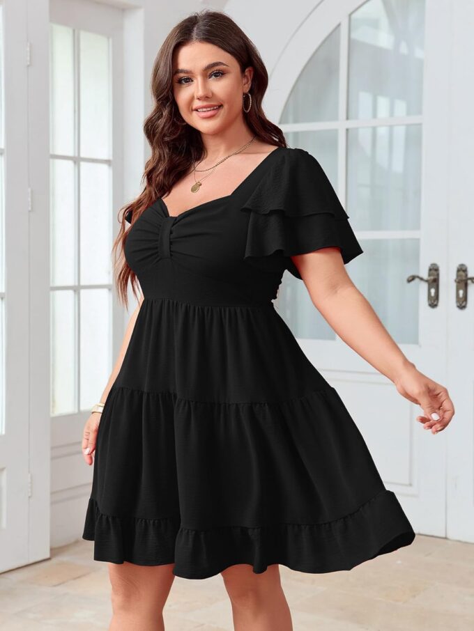 SCOMCHIC Women's Plus Size Summer Dresses Short Sleeve Sweetheart Neckline A Line Cocktail Boho Cute Mini Short Dress – Bild 2
