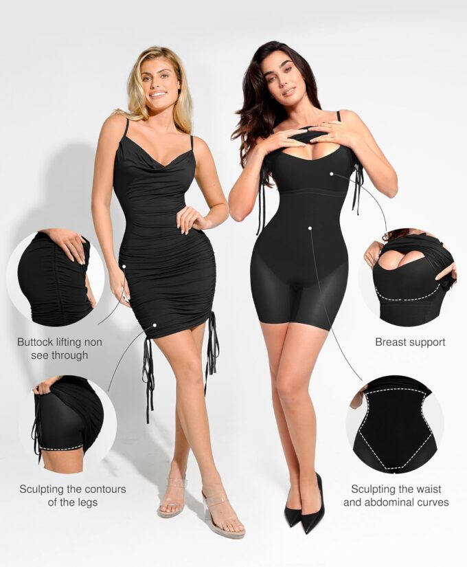 Popilush Corset Dress - Summer Club Outfits for Women Built in Bra Shapewear Drawstring Adjustable Ruched Mini Dresses – Bild 2