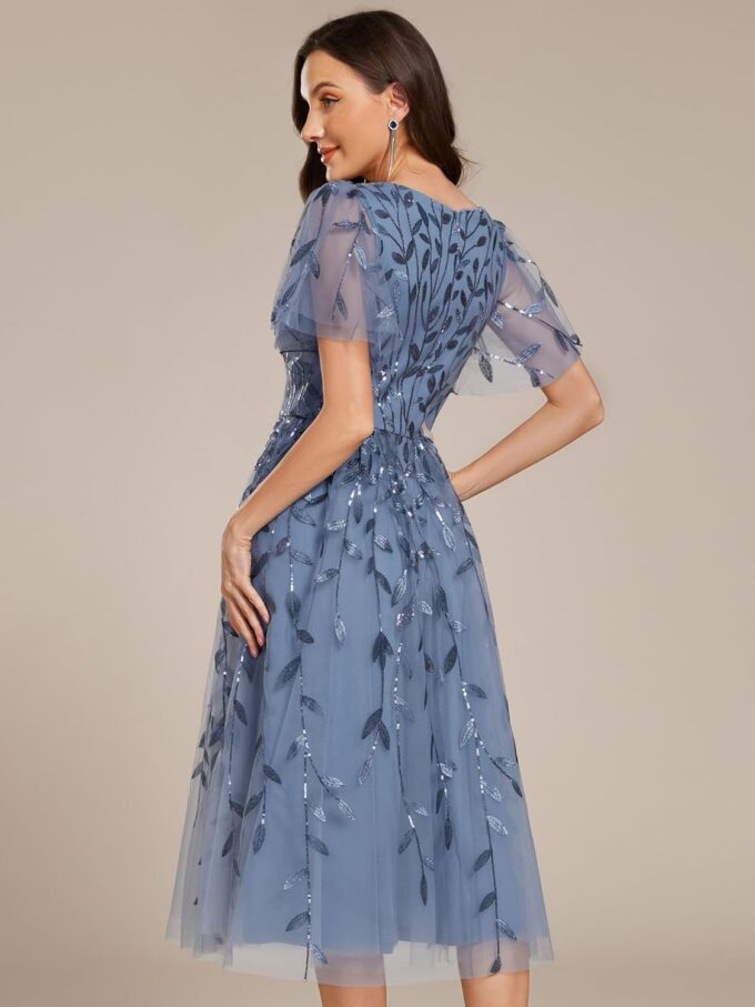 Ever-Pretty Damenkleid, Abendkleid, mittellang, Pailletten, V-Ausschnitt, kurze Ärmel, Cocktailkleid, Hochzeit EG02230 – Bild 2