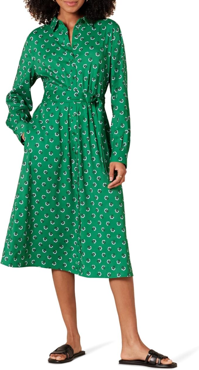 Amazon Essentials Damen Langärmliges Midi-Hemdkleid aus Georgette