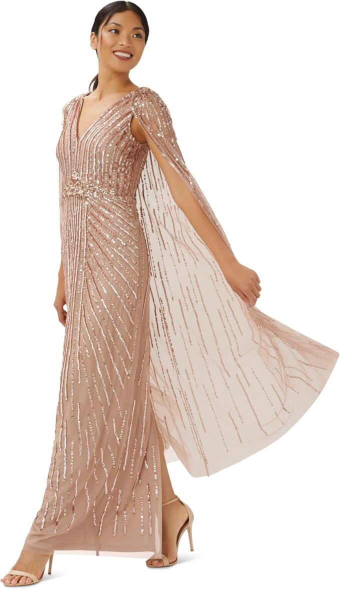 Adrianna Papell Women's Beaded Cape Long Dress – Bild 3