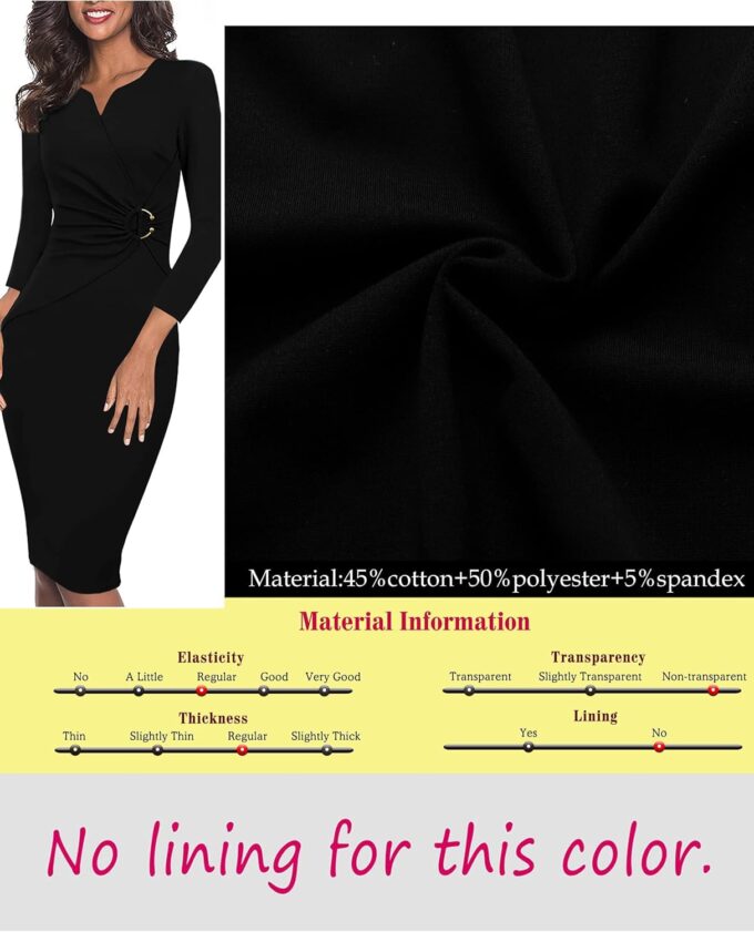 VFSHOW Elegantes Damenkleid mit V-Ausschnitt, gerüscht, für Arbeit, Büro, Business, Kirche, figurbetontes Etuikleid – Bild 8