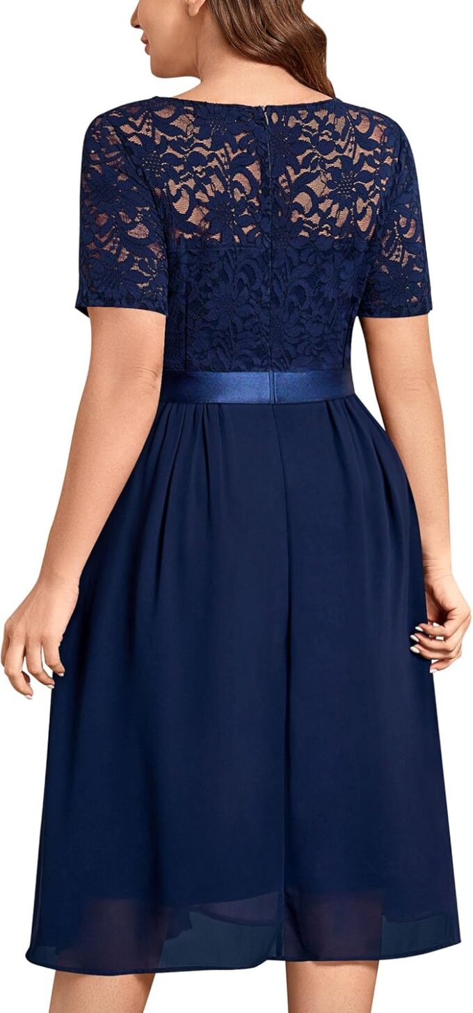 MISSMAY Women's Plus Size Lace Contrast Chiffon V Neck Flowy Cocktail Wedding Guest Midi Dress – Bild 2