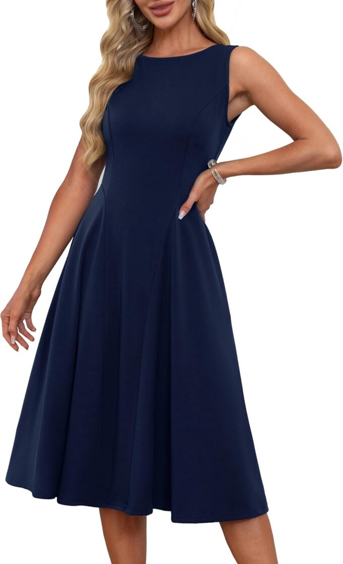 GRACE KARIN Women's Sleeveless Cocktail Party Dress 2025 Wedding Guest Vintage A Line Midi Dresses with Pockets