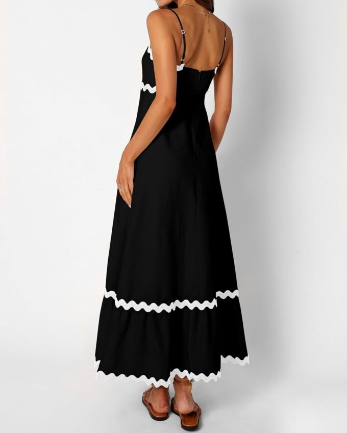dowerme Women Summer Dresses 2025 Spaghetti Straps Sleeveless Smocked Rickrack Trim Boho Flowy Loose A-Line Midi Dress – Bild 5