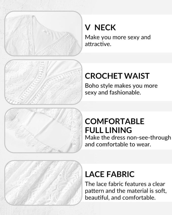 Pinup Fashion Damen Plus Size Boho Maxi Floral Lace Bohemian Brautkleid V Ausschnitt Flowy Lange Partykleider – Bild 5