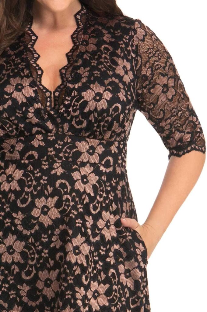 Kiyonna Women's Plus Size Mon Cherie Lace Dress, A-Line Midi Semi-Formal or Formal Cocktail Party Dress for Wedding Guest – Bild 2