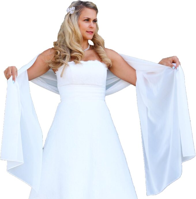 NONAME Schal Brautkleid Stola Umschlagtuch Chiffon weiß Ivory Jacke Braut 230x70 Bolero Braut