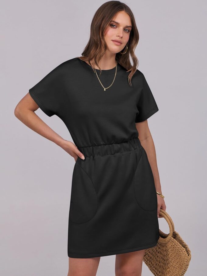 ANRABESS Womens Dresses 2025 Summer Casual Short Sleeve Crew Neck Elastic Waist Mini T Shirt Dress with Pockets – Bild 3